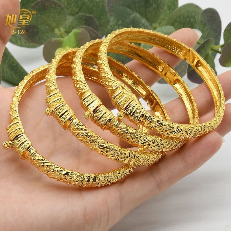 image-XUHUANG African Gold Color Bangles For Women Indian Middle Eastern Nigerian Wedding Luxury Plated Jewellery Brazilian Bangles