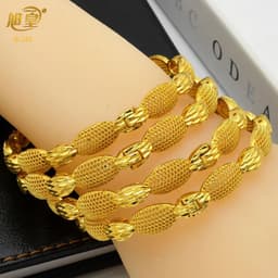 image-XUHUANG African Gold Color Bangles For Women Indian Middle Eastern Nigerian Wedding Luxury Plated Jewellery Brazilian Bangles