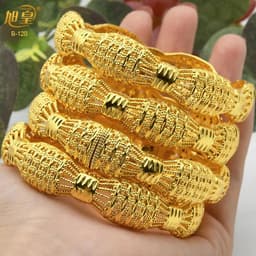 image-XUHUANG African Gold Color Bangles For Women Indian Middle Eastern Nigerian Wedding Luxury Plated Jewellery Brazilian Bangles