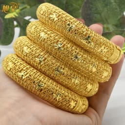 image-XUHUANG African Gold Color Bangles For Women Indian Middle Eastern Nigerian Wedding Luxury Plated Jewellery Brazilian Bangles
