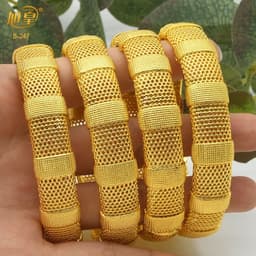 image-XUHUANG African Gold Color Bangles For Women Indian Middle Eastern Nigerian Wedding Luxury Plated Jewellery Brazilian Bangles
