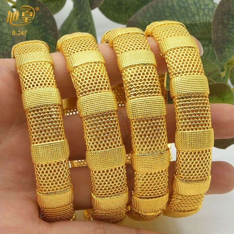 image-XUHUANG African Gold Color Bangles For Women Indian Middle Eastern Nigerian Wedding Luxury Plated Jewellery Brazilian Bangles