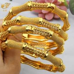 image-XUHUANG African Gold Color Bangles For Women Indian Middle Eastern Nigerian Wedding Luxury Plated Jewellery Brazilian Bangles