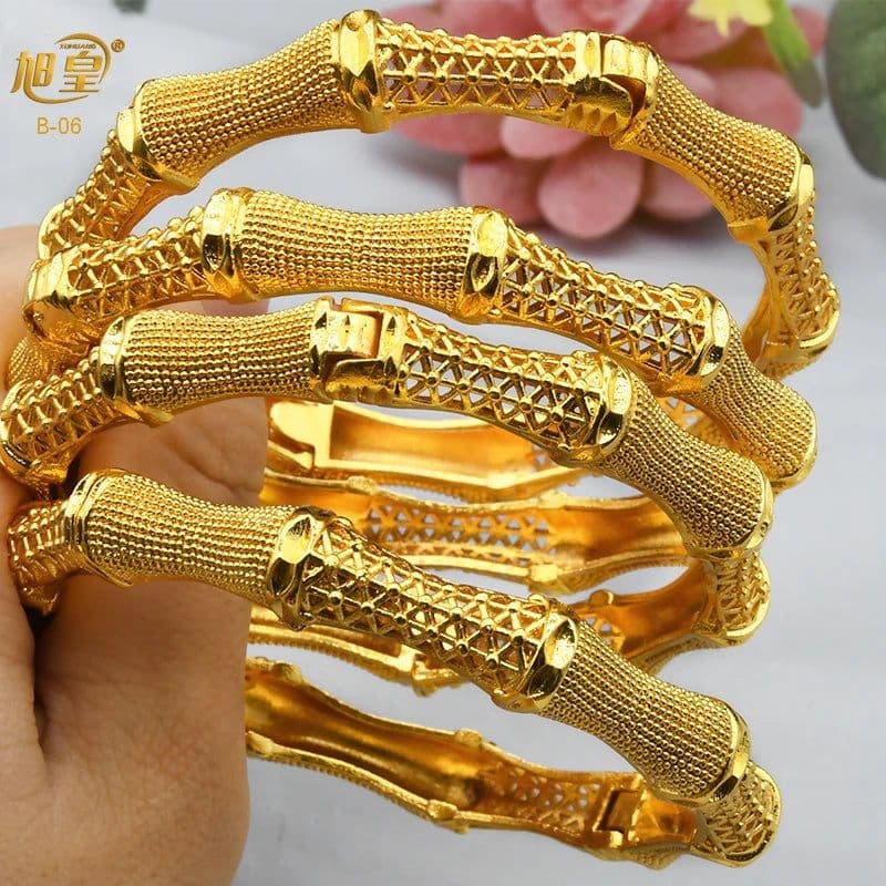 image-XUHUANG African Gold Color Bangles For Women Indian Middle Eastern Nigerian Wedding Luxury Plated Jewellery Brazilian Bangles