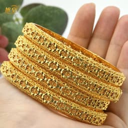 image-XUHUANG African Gold Color Bangles For Women Indian Middle Eastern Nigerian Wedding Luxury Plated Jewellery Brazilian Bangles