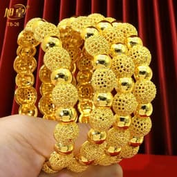 image-XUHUANG African Gold Color Bangles For Women Indian Middle Eastern Nigerian Wedding Luxury Plated Jewellery Brazilian Bangles