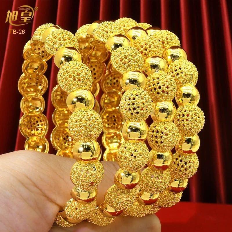 image-XUHUANG African Gold Color Bangles For Women Indian Middle Eastern Nigerian Wedding Luxury Plated Jewellery Brazilian Bangles