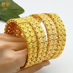 image-XUHUANG African Gold Color Bangles For Women Indian Middle Eastern Nigerian Wedding Luxury Plated Jewellery Brazilian Bangles