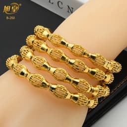 image-XUHUANG African Gold Color Bangles For Women Indian Middle Eastern Nigerian Wedding Luxury Plated Jewellery Brazilian Bangles