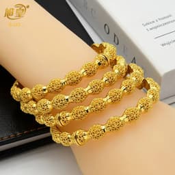 image-XUHUANG African Gold Color Bangles For Women Indian Middle Eastern Nigerian Wedding Luxury Plated Jewellery Brazilian Bangles