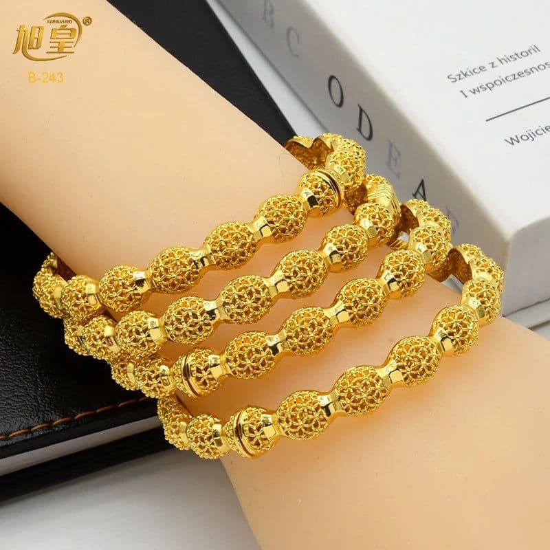 image-XUHUANG African Gold Color Bangles For Women Indian Middle Eastern Nigerian Wedding Luxury Plated Jewellery Brazilian Bangles