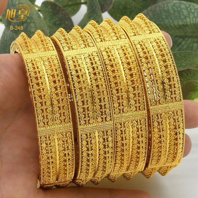 image-XUHUANG African Gold Color Bangles For Women Indian Middle Eastern Nigerian Wedding Luxury Plated Jewellery Brazilian Bangles