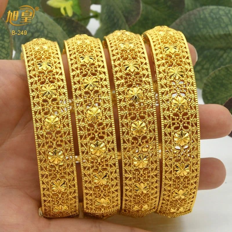 image-XUHUANG African Gold Color Bangles For Women Indian Middle Eastern Nigerian Wedding Luxury Plated Jewellery Brazilian Bangles