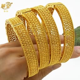 image-XUHUANG African Gold Color Bangles For Women Indian Middle Eastern Nigerian Wedding Luxury Plated Jewellery Brazilian Bangles