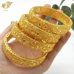 image-XUHUANG African Gold Color Bangles For Women Indian Middle Eastern Nigerian Wedding Luxury Plated Jewellery Brazilian Bangles