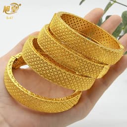 image-XUHUANG African Gold Color Bangles For Women Indian Middle Eastern Nigerian Wedding Luxury Plated Jewellery Brazilian Bangles