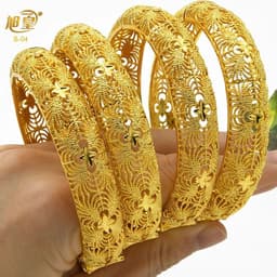 image-XUHUANG African Gold Color Bangles For Women Indian Middle Eastern Nigerian Wedding Luxury Plated Jewellery Brazilian Bangles