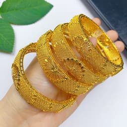 image-XUHUANG African Gold Color Bangles For Women Indian Middle Eastern Nigerian Wedding Luxury Plated Jewellery Brazilian Bangles