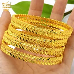 image-XUHUANG African Gold Color Bangles For Women Indian Middle Eastern Nigerian Wedding Luxury Plated Jewellery Brazilian Bangles