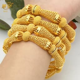 image-XUHUANG African Gold Color Bangles For Women Indian Middle Eastern Nigerian Wedding Luxury Plated Jewellery Brazilian Bangles