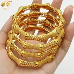 image-XUHUANG African Gold Color Bangles For Women Indian Middle Eastern Nigerian Wedding Luxury Plated Jewellery Brazilian Bangles