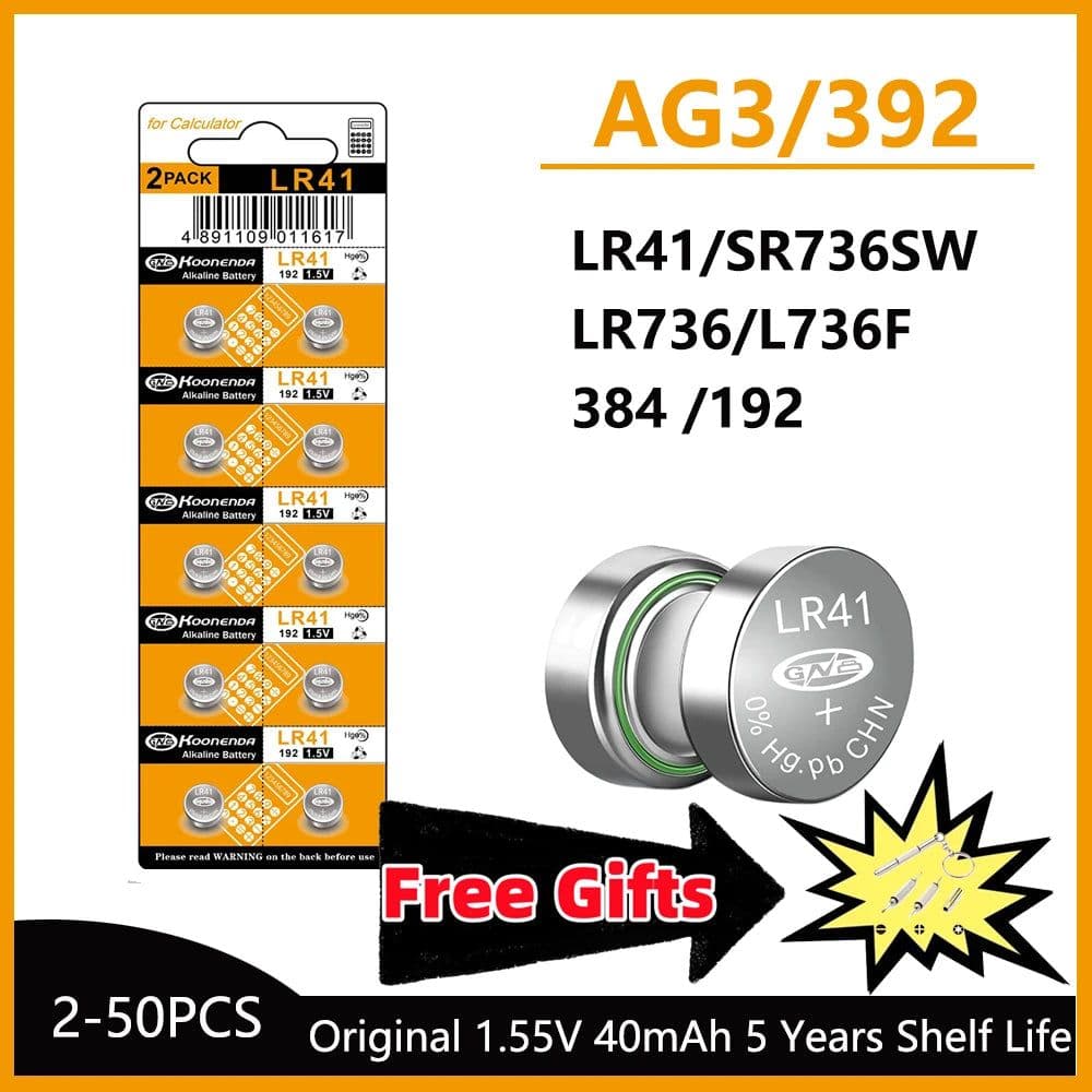 image-5-50Pcs High Capacity LR41 Alkaline Batteries AG3 L736 392 384 192 Premium 1.5V Button Coin Cell Batteries for Medical devices