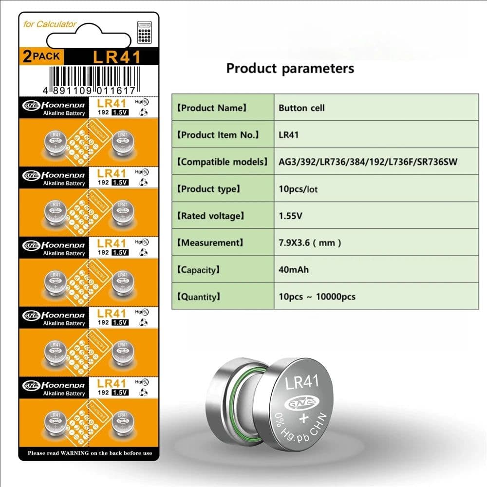 image-5-50Pcs High Capacity LR41 Alkaline Batteries AG3 L736 392 384 192 Premium 1.5V Button Coin Cell Batteries for Medical devices