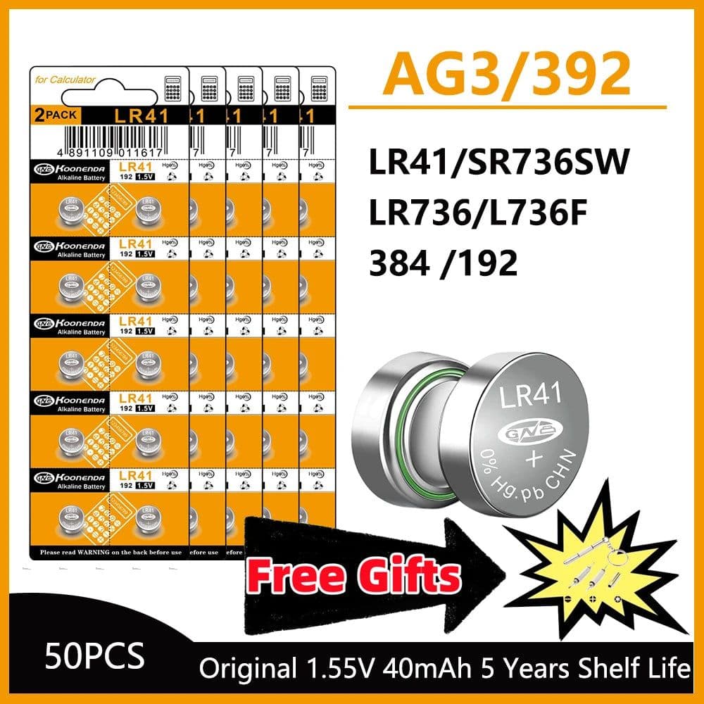 image-5-50Pcs High Capacity LR41 Alkaline Batteries AG3 L736 392 384 192 Premium 1.5V Button Coin Cell Batteries for Medical devices