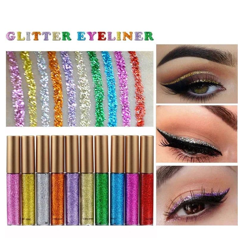 image-10 Colors White Gold Glitter Eyeshadow For Easy to Wear Waterproof Liquid Sequin Eyeliner pen Beauty Eye Liner Makeup tool