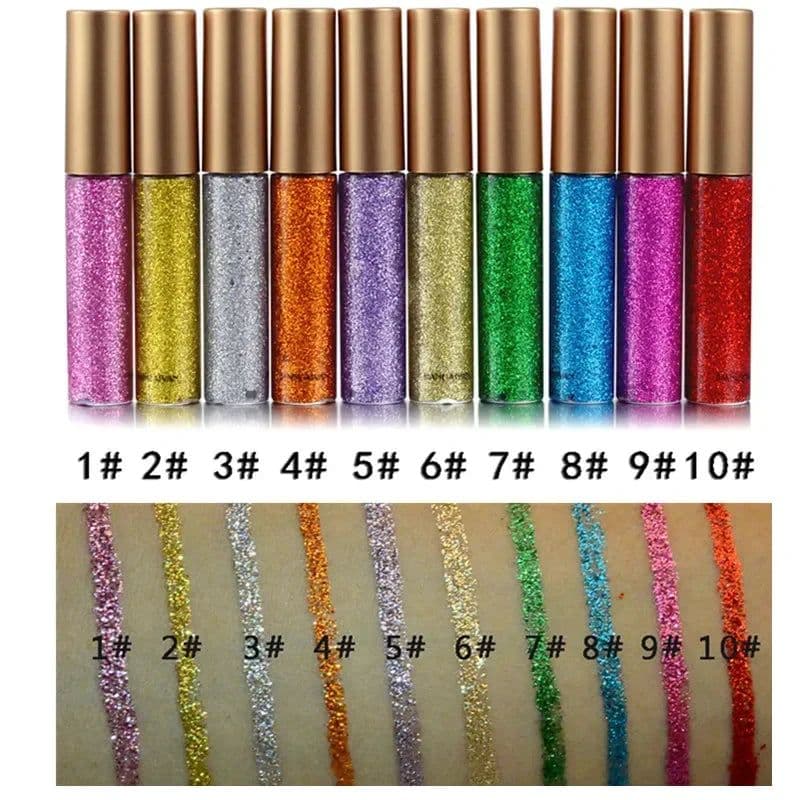 image-10 Colors White Gold Glitter Eyeshadow For Easy to Wear Waterproof Liquid Sequin Eyeliner pen Beauty Eye Liner Makeup tool