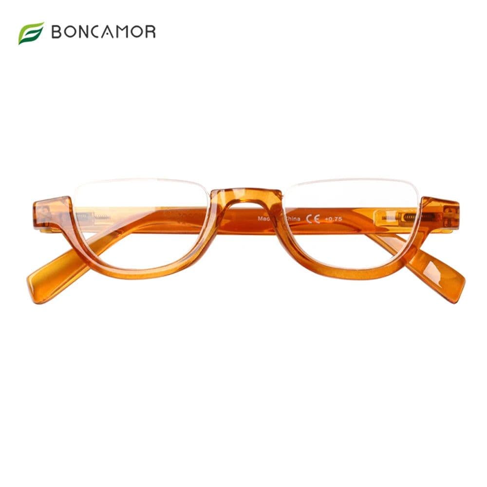 image-Boncamor Half Frame Round Reading Glasses for Women Spring Hinge High Quality HD Lenses Lightweight Prescription Eyewear 0-+6.0