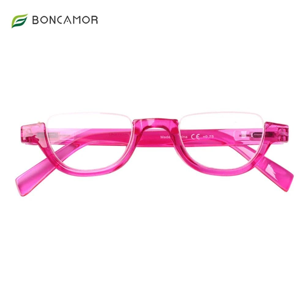 image-Boncamor Half Frame Round Reading Glasses for Women Spring Hinge High Quality HD Lenses Lightweight Prescription Eyewear 0-+6.0