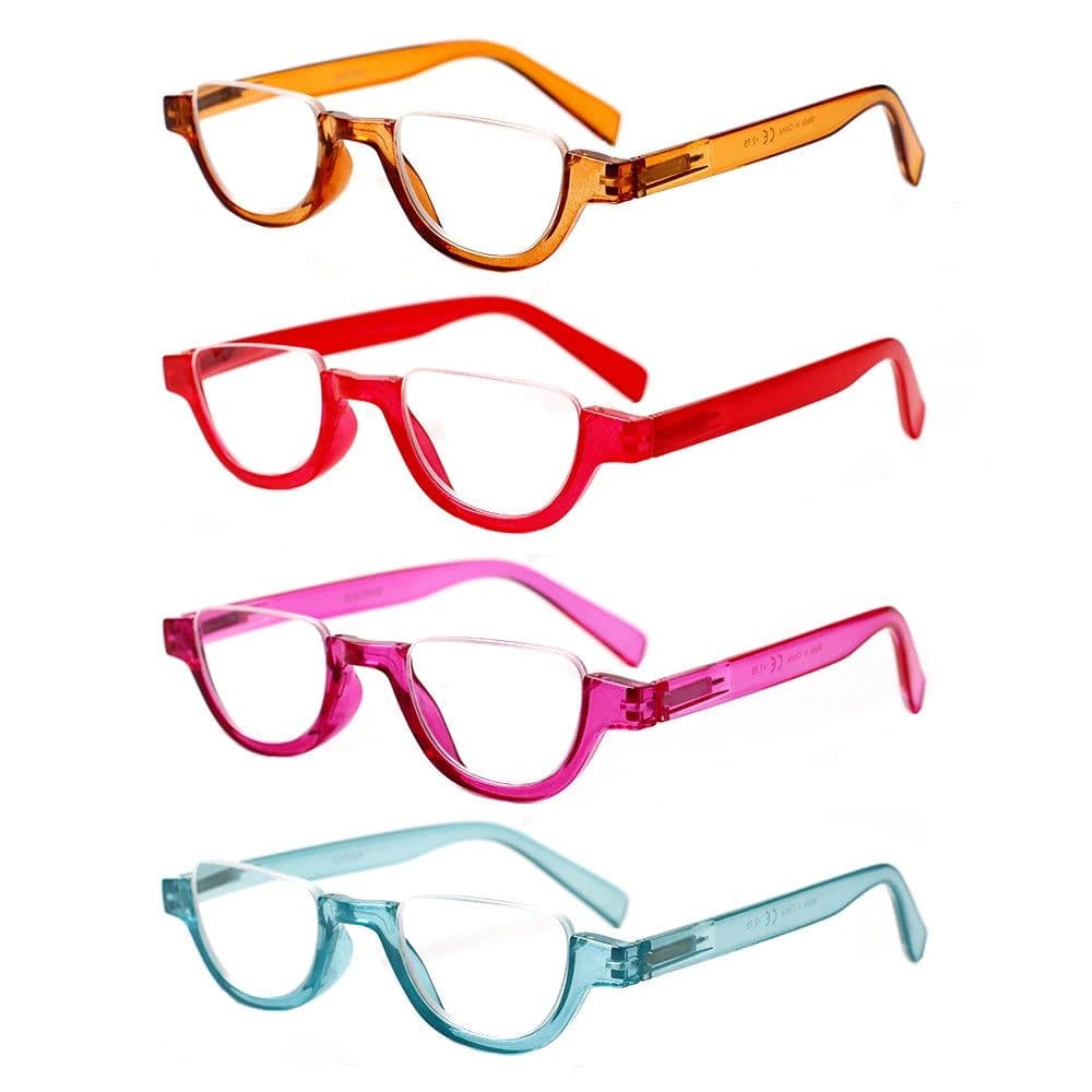 image-Boncamor Half Frame Round Reading Glasses for Women Spring Hinge High Quality HD Lenses Lightweight Prescription Eyewear 0-+6.0