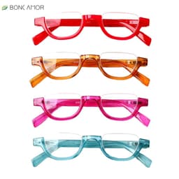 image-Boncamor Half Frame Round Reading Glasses for Women Spring Hinge High Quality HD Lenses Lightweight Prescription Eyewear 0-+6.0