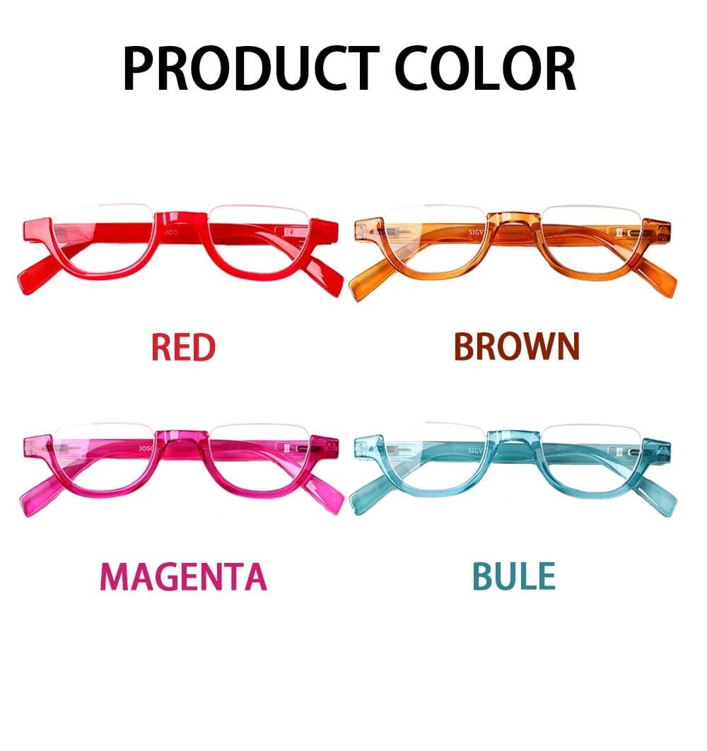 image-Boncamor Half Frame Round Reading Glasses for Women Spring Hinge High Quality HD Lenses Lightweight Prescription Eyewear 0-+6.0