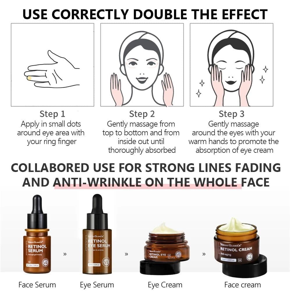 image-VIBRANT GLAMOUR Retinol Face Eye Cream Serum Facial Skin Care 4PCS/Set