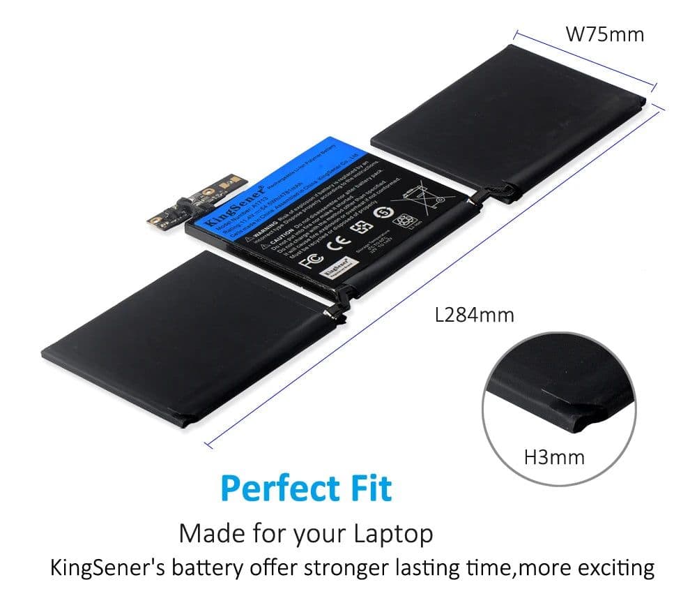 image-KingSener A1713 Laptop Battery for Apple MacBook Pro 13" A1708 2016 2017 EMC 2978 3164 020-00946 MLL42LL Batteria AKKU 4781mAh