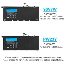 image-KingSener 90V7W JHXPY JD25G 090V7W Laptop Battery For Dell XPS 13 9343 XPS13 9350 13D-9343 P54G 0N7T6 5K9CP RWT1R 0DRRP 56WH