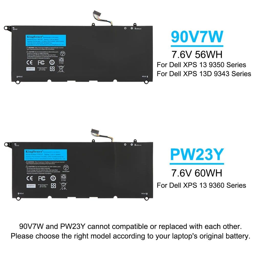 image-KingSener 90V7W JHXPY JD25G 090V7W Laptop Battery For Dell XPS 13 9343 XPS13 9350 13D-9343 P54G 0N7T6 5K9CP RWT1R 0DRRP 56WH