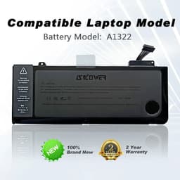 image-SKOWER 10.95V 65.5Wh A1322 Laptop Battery For Apple MacBook Pro 13 Inch A1278 (2009-2012)
