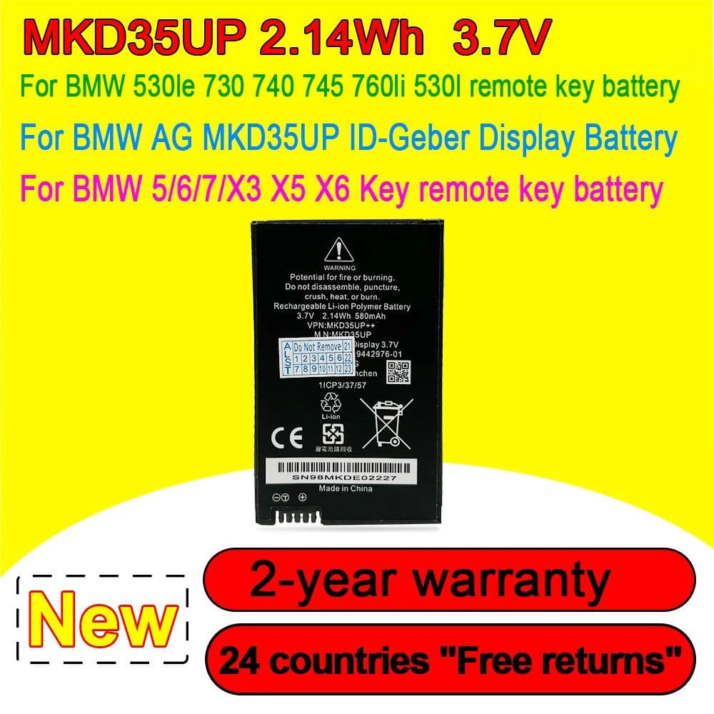 image-3.7V MKD35UP Remote LCD Key Battery For BMW 530le 730 740 745 760li X3 X4 X5 1ICP3/37/57 9442976-01 2.14Wh 580mAh High Quality