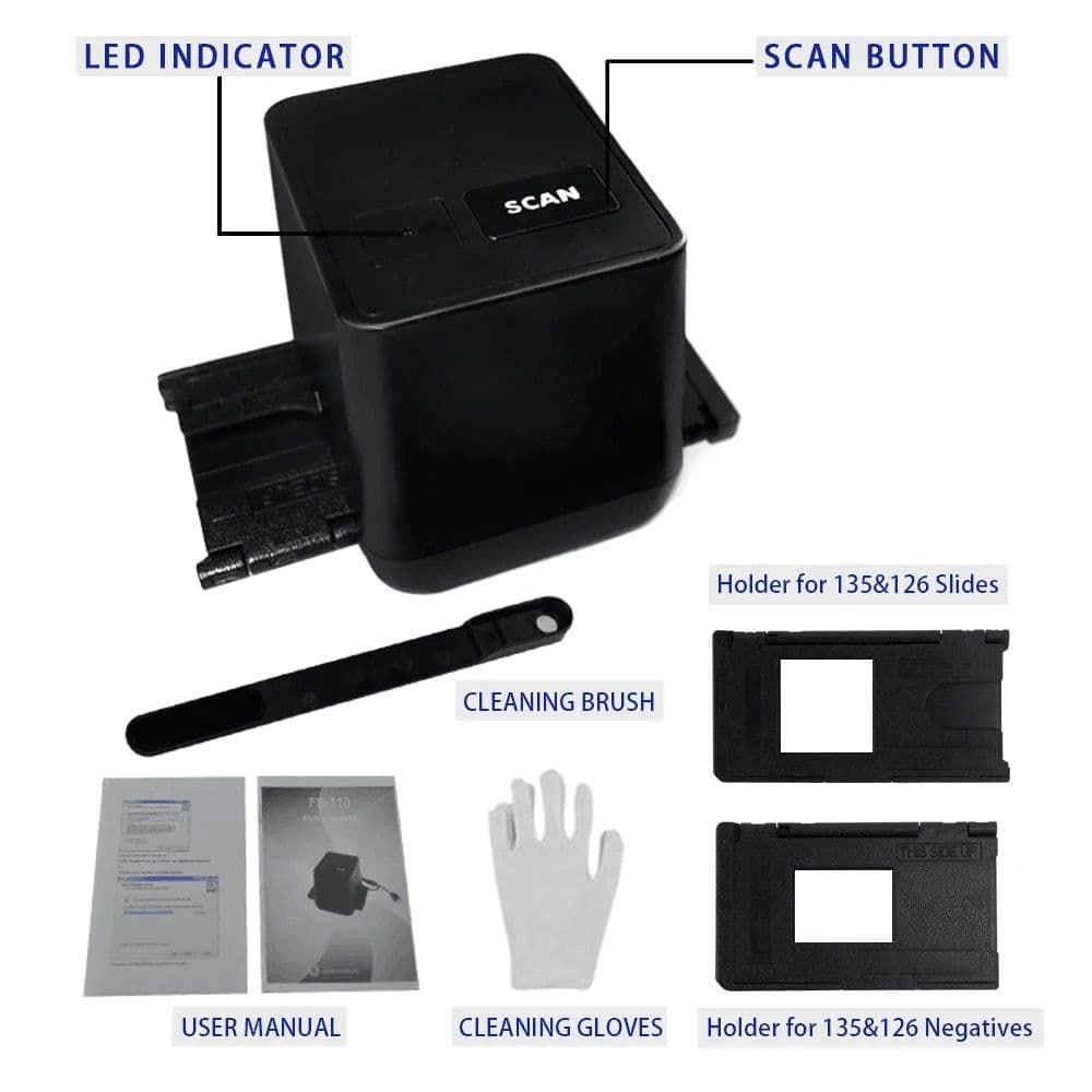 image-Portable Negative Film Scanners 35mm 135 Slide Film Converter Photo Digital Image 17.9 Mega Pixels Monochrome Slide Film Scanner