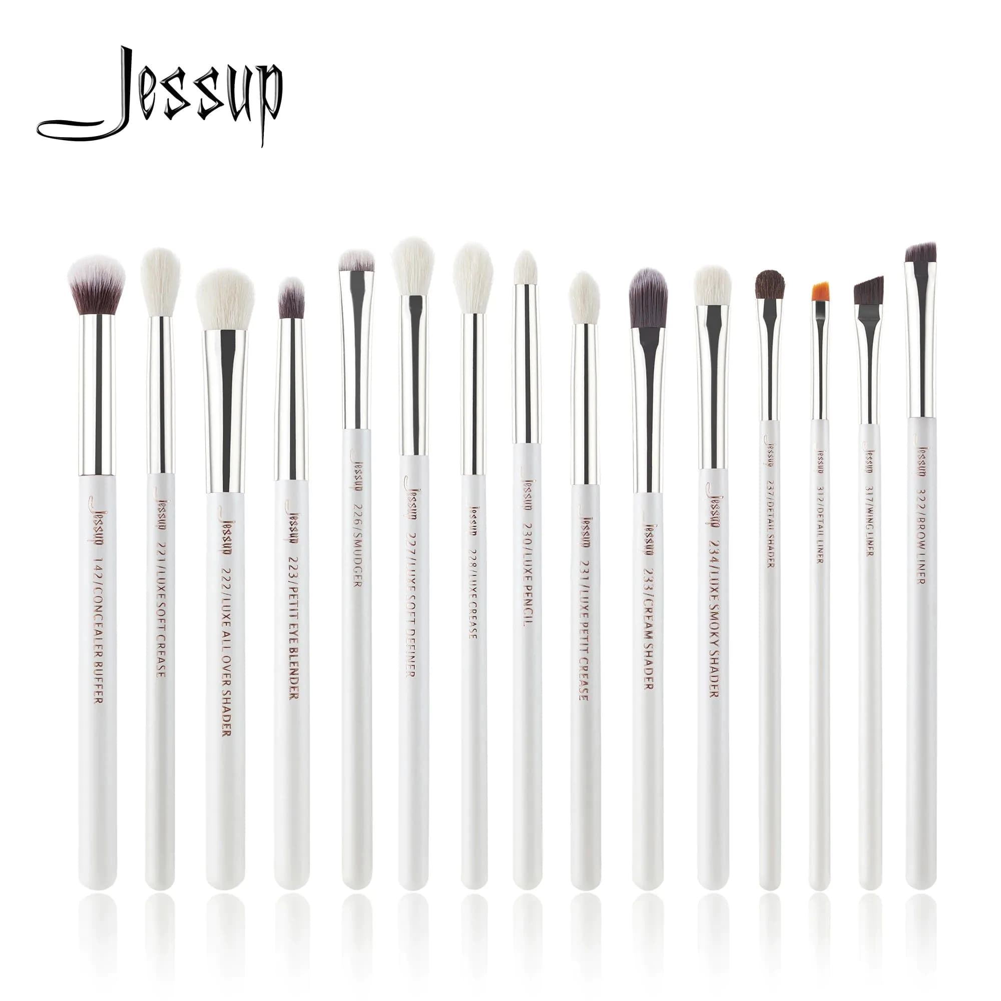 image-Jessup Professional Makeup Brushes Set 15pcs Make up Brush Pearl White/Silver Tools kit Eye Liner Shader natural-synthetic hair