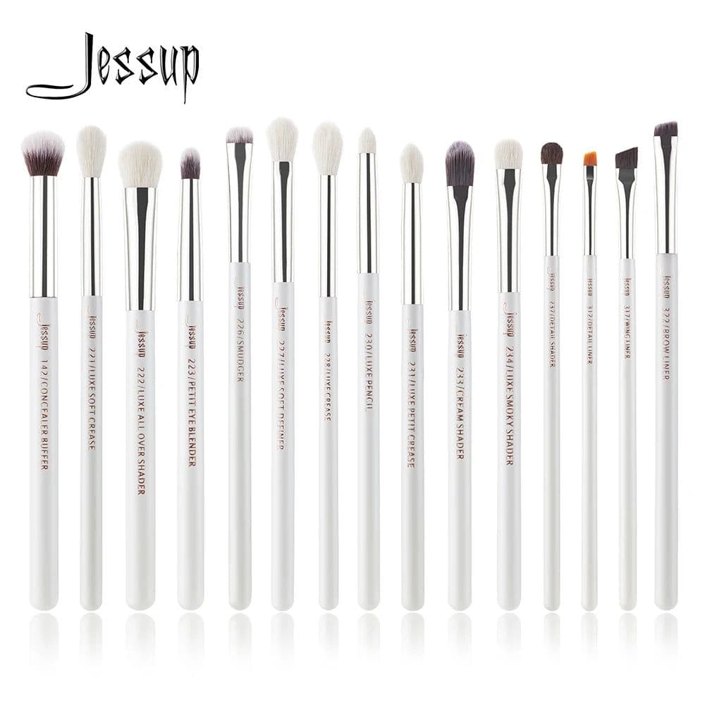 image-Jessup Professional Makeup Brushes Set 15pcs Make up Brush Pearl White/Silver Tools kit Eye Liner Shader natural-synthetic hair
