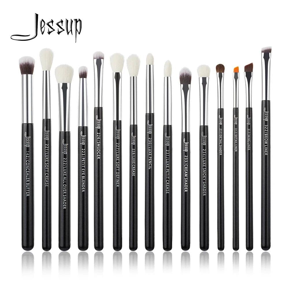 image-Jessup Professional Makeup Brushes Set 15pcs Make up Brush Pearl White/Silver Tools kit Eye Liner Shader natural-synthetic hair