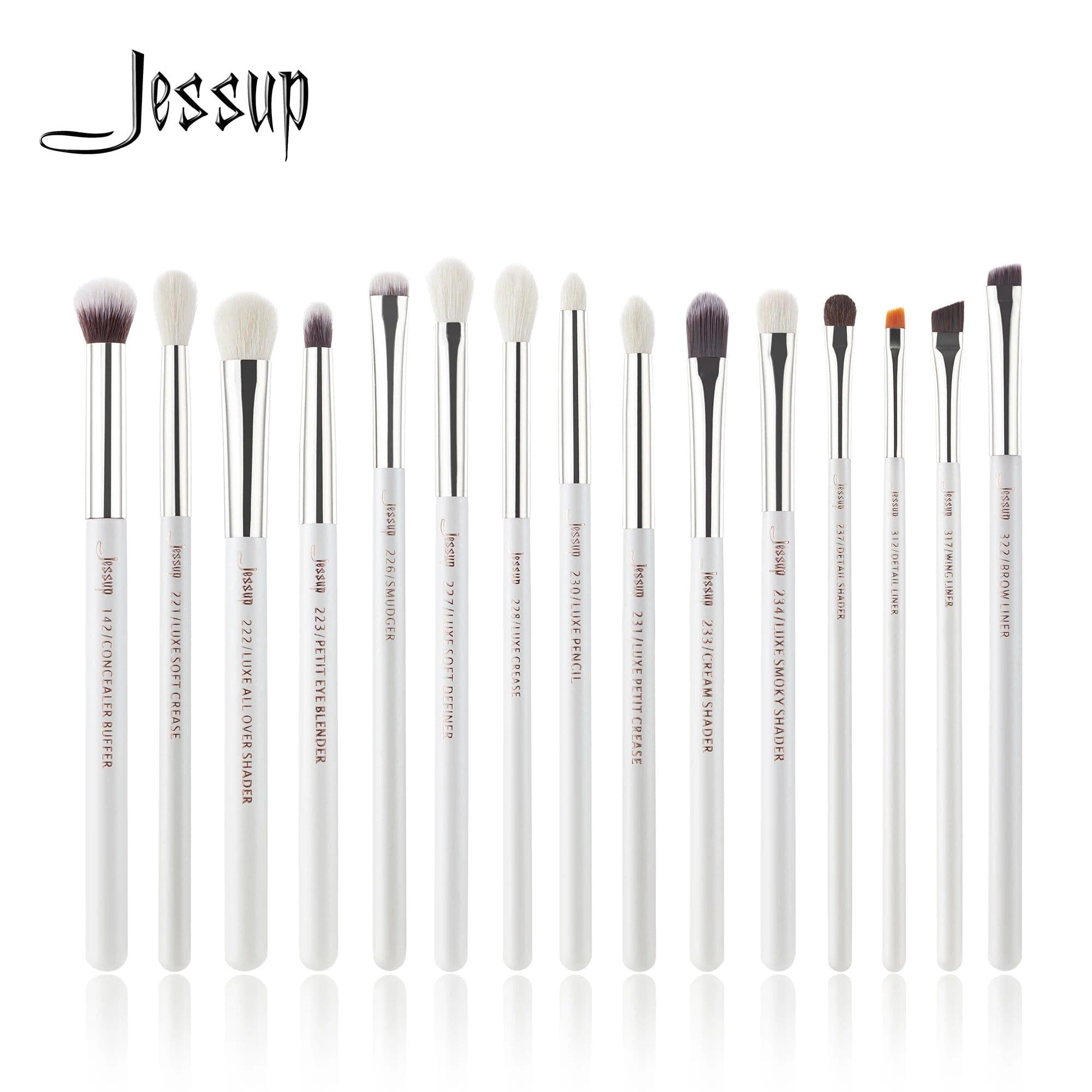 image-Jessup Professional Makeup Brushes Set 15pcs Make up Brush Pearl White/Silver Tools kit Eye Liner Shader natural-synthetic hair