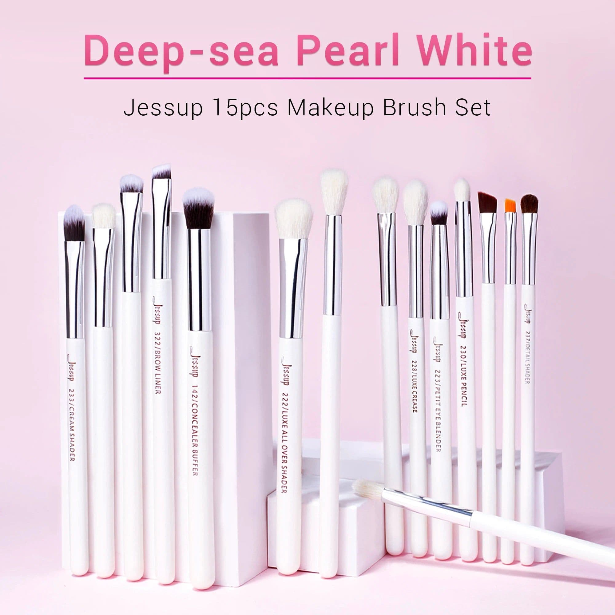 image-Jessup Professional Makeup Brushes Set 15pcs Make up Brush Pearl White/Silver Tools kit Eye Liner Shader natural-synthetic hair