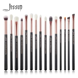 image-Jessup Makeup Brushes Set 15pcs Make up Brush Tools kit Eye Liner Shader natural-synthetic hair Rose Gold/Black T157