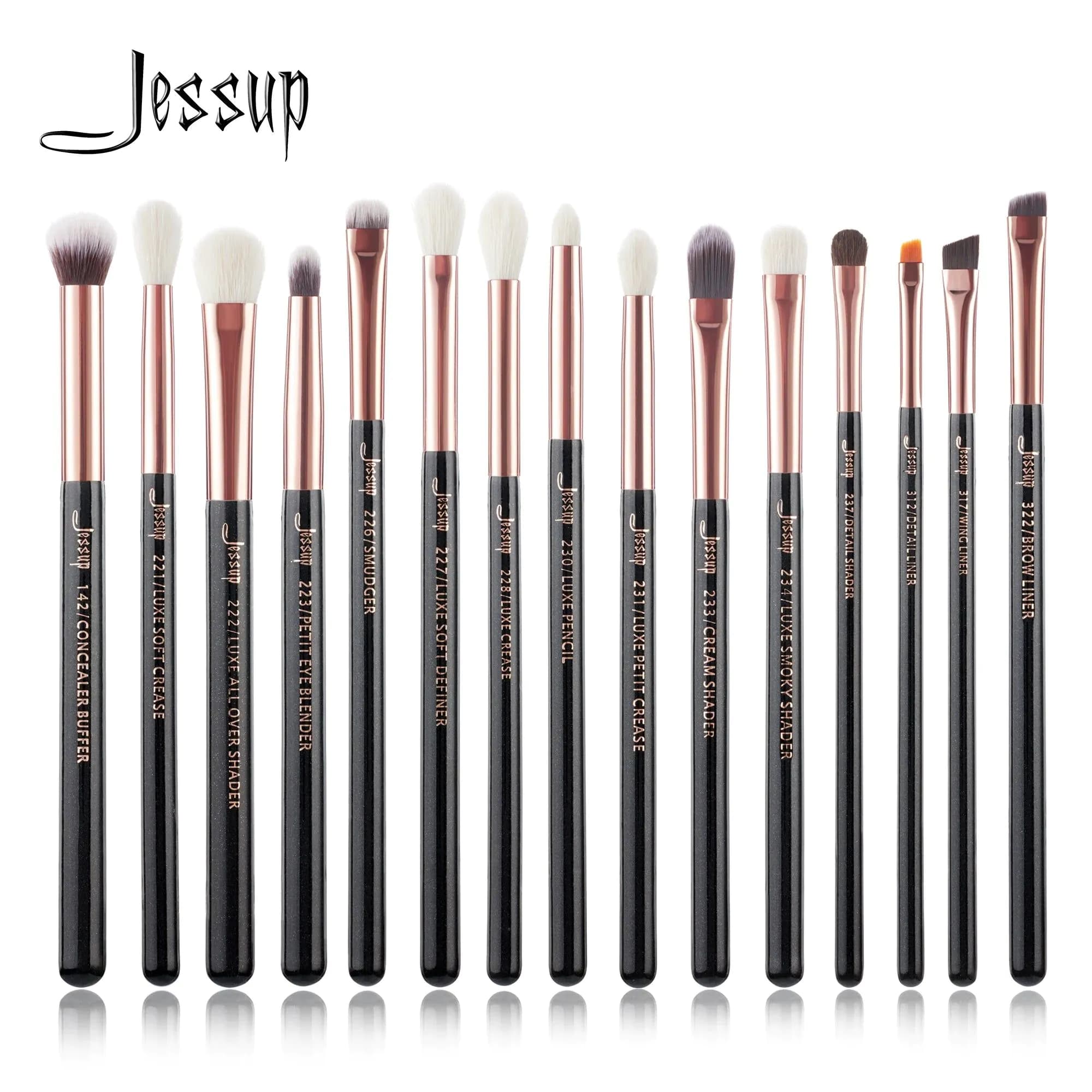 image-Jessup Makeup Brushes Set 15pcs Make up Brush Tools kit Eye Liner Shader natural-synthetic hair Rose Gold/Black T157