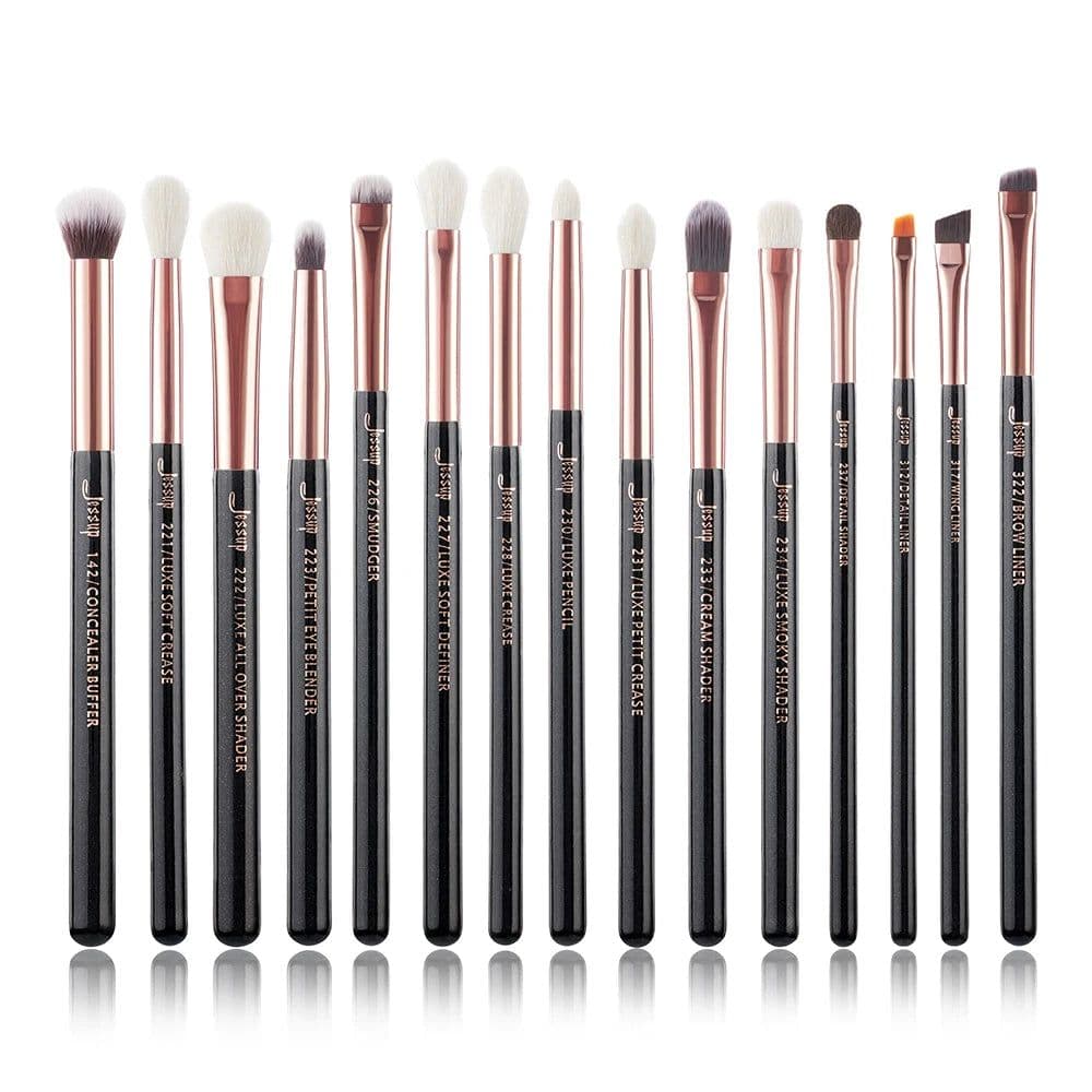 image-Jessup Makeup Brushes Set 15pcs Make up Brush Tools kit Eye Liner Shader natural-synthetic hair Rose Gold/Black T157